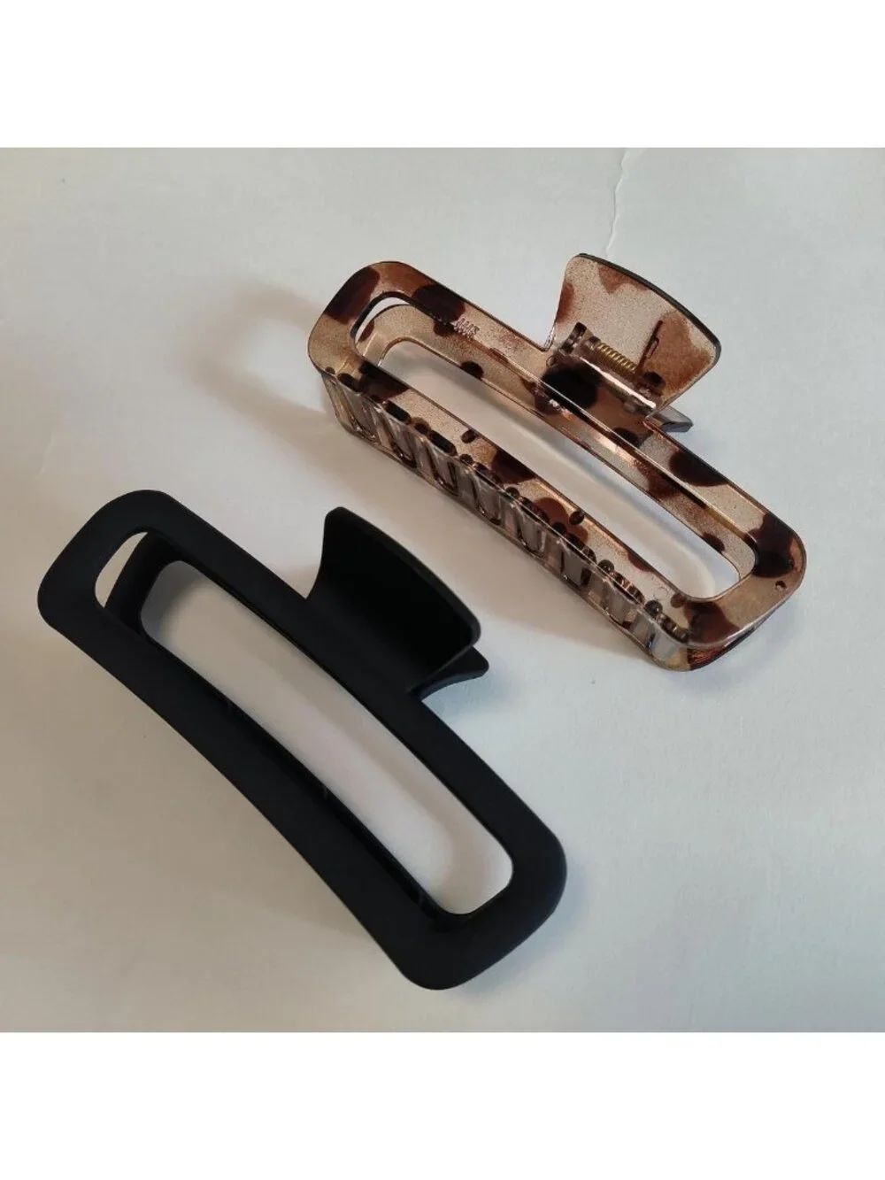 Unbreakable 5-Inch Hair Claw Clips, Square & Rectangle, Neutral Colors, 2 Pack